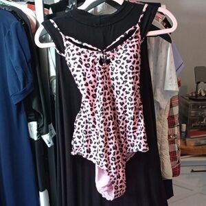 B) No Boundaries Pink and Black Leopard Print One Piece Swimsuit